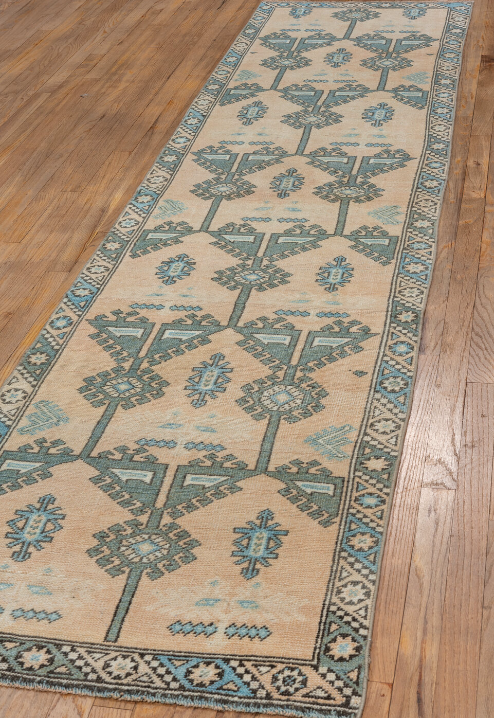 2' x 11' one-of-a-kind handmade vintage Oushak runner rug. Color palette: brown, gray, light gray, off-white, orange, snow