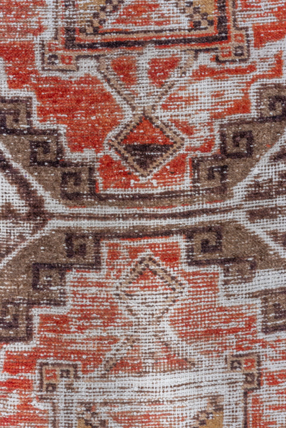 3' x 10' one-of-a-kind handmade vintage Oushak runner rug. Color palette: brown, gray, light gray, off-white, pink, red