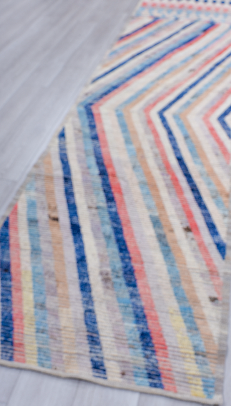 3' x 13' one-of-a-kind handmade vintage Tulu runner rug. Color palette: blue, gainsboro, gray, light blue, light gray