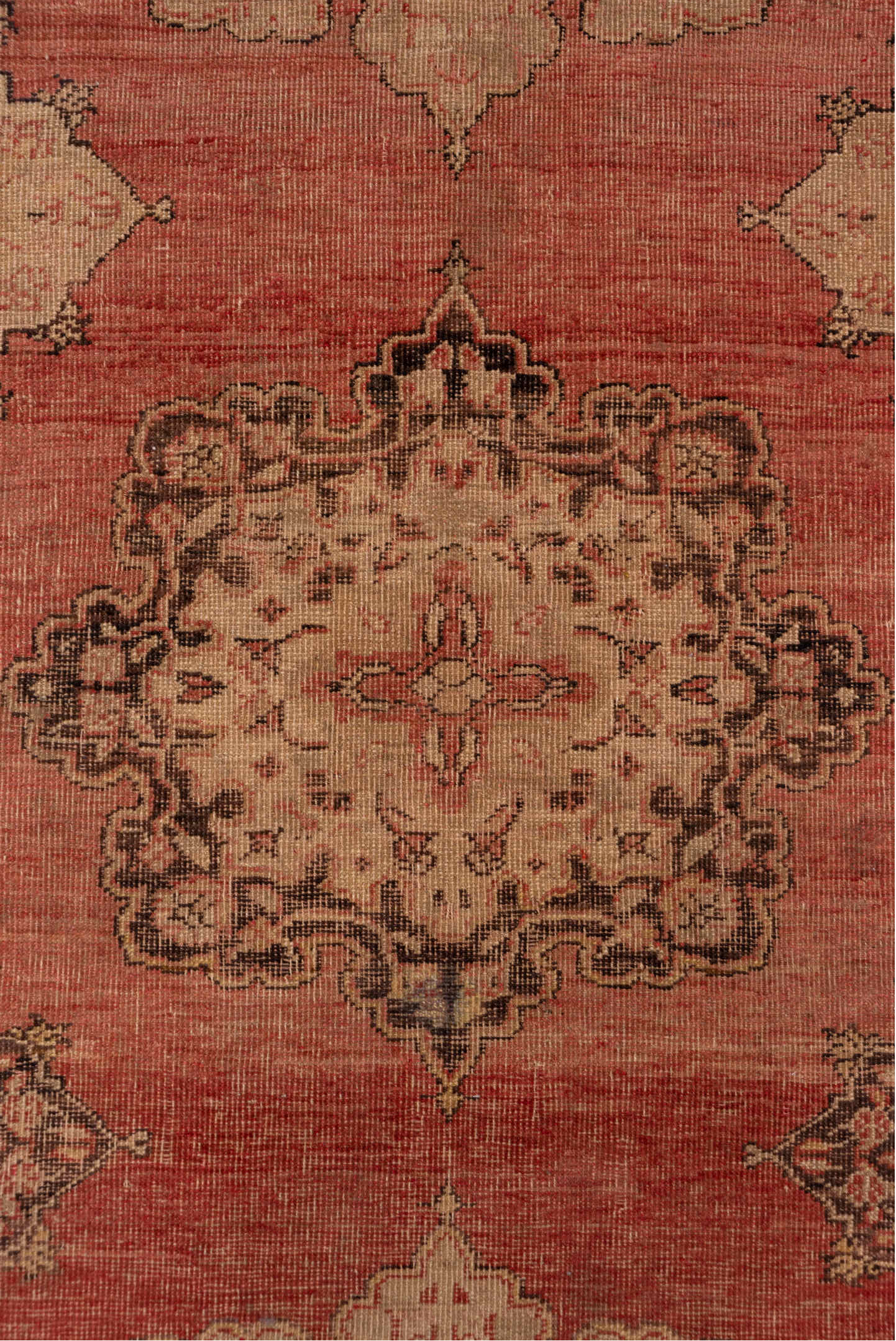 5' x 13' one-of-a-kind handmade vintage Oushak rug. Color palette: brown, pink, red
