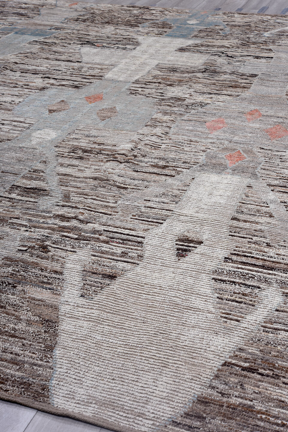 11' x 15' one-of-a-kind handmade vintage Tulu oversize rug. Color palette: black, charcoal, dim gray, gray, light gray