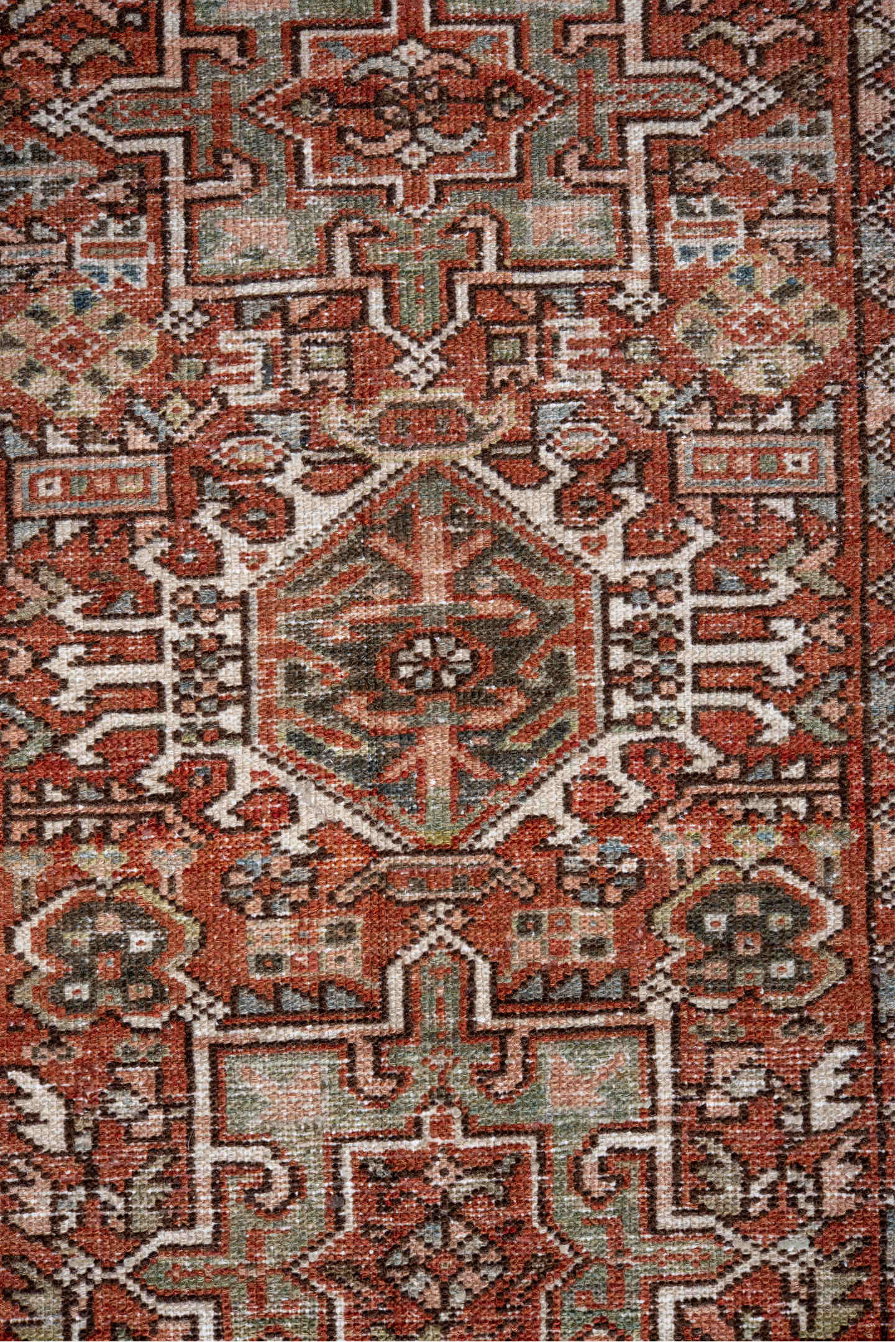 2' x 3' one-of-a-kind handmade vintage Karaje small size rug. Color palette: brown, gainsboro, ghost white, gray, light gray