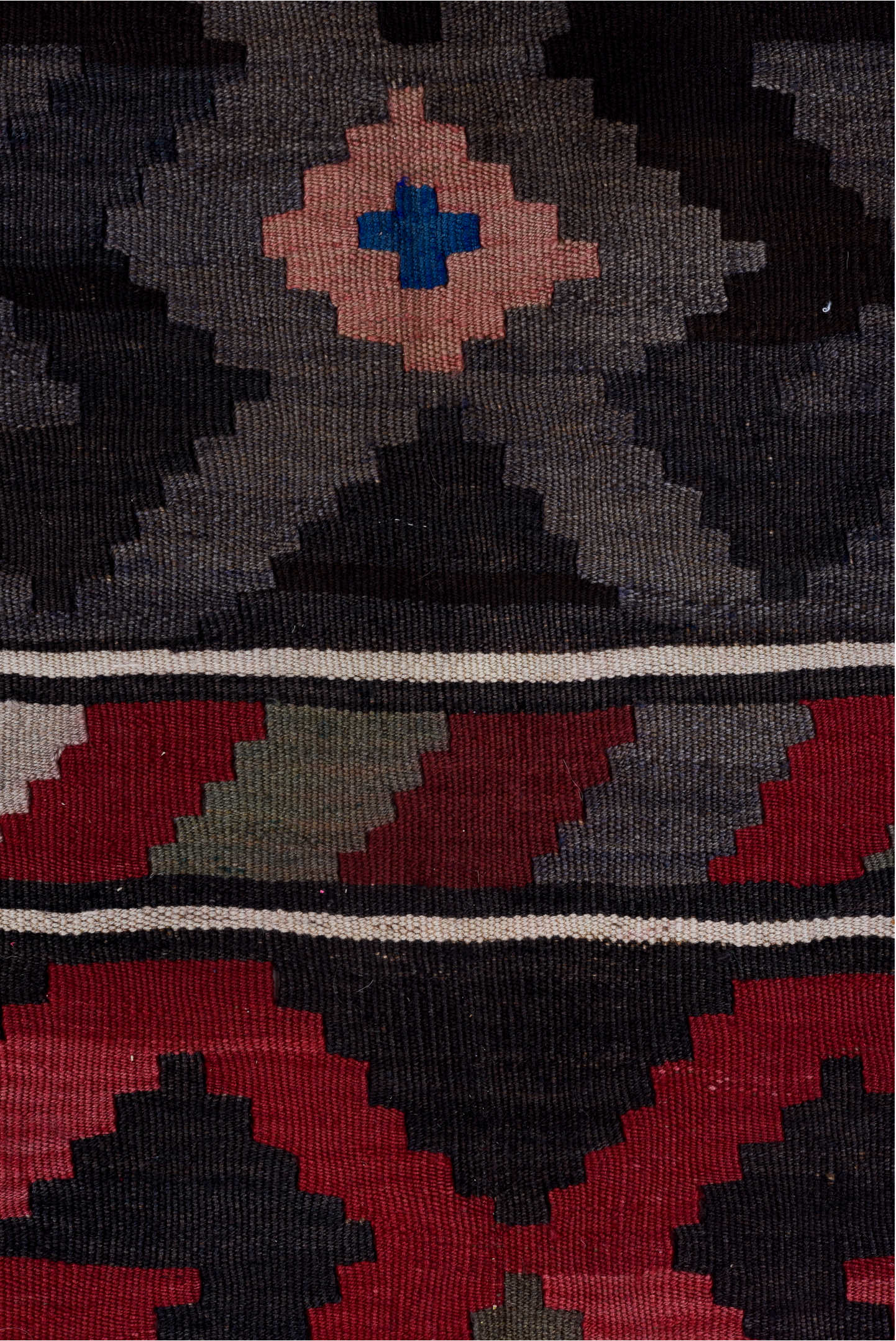 6' x 10' one-of-a-kind handmade vintage Kilim large size rug. Color palette: brown, gray, light gray, pink, red