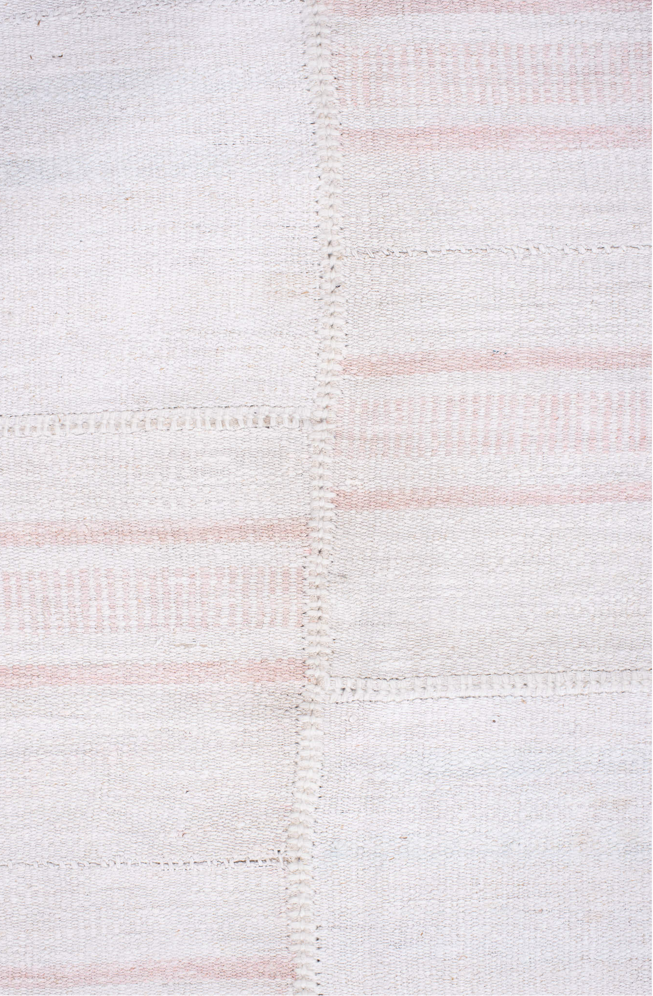 15' x 19' one-of-a-kind handmade vintage Flatweave oversize rug. Color palette: gainsboro, gray, light gray, off-white, pink