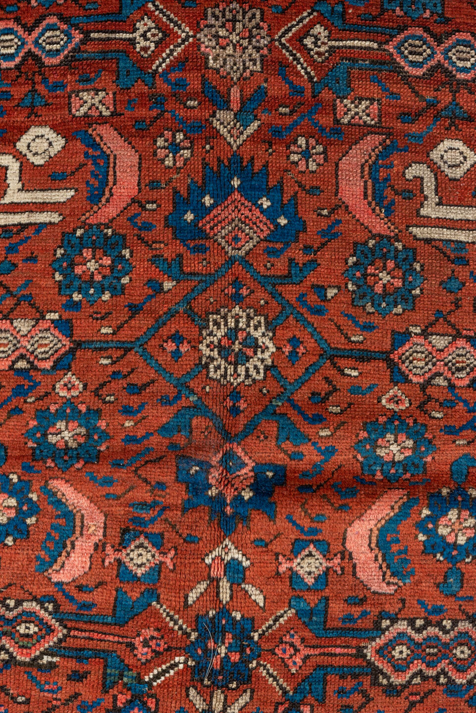 6' x 6' one-of-a-kind handmade vintage Bakhshayesh rug. Color palette: brown, red, gray, blue, black, pink, arapawa