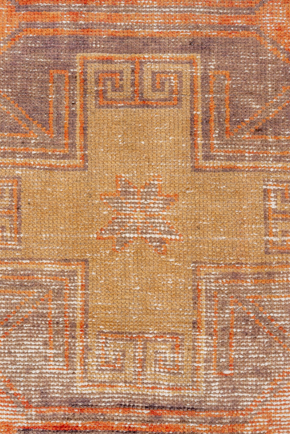 2' x 9' one-of-a-kind handmade vintage Oushak runner rug. Color palette: brown, off-white, orange, pink, red