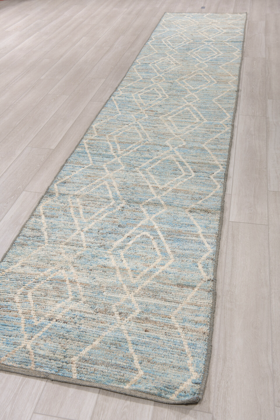 3' x 16' one-of-a-kind handmade vintage Tulu runner rug. Color palette: black, charcoal, dark gray, dim gray, gainsboro