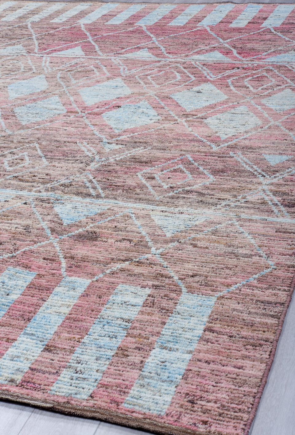 10' x 13' one-of-a-kind handmade vintage Tulu large size rug. Color palette: black, blue, brown, gainsboro, gray, light blue