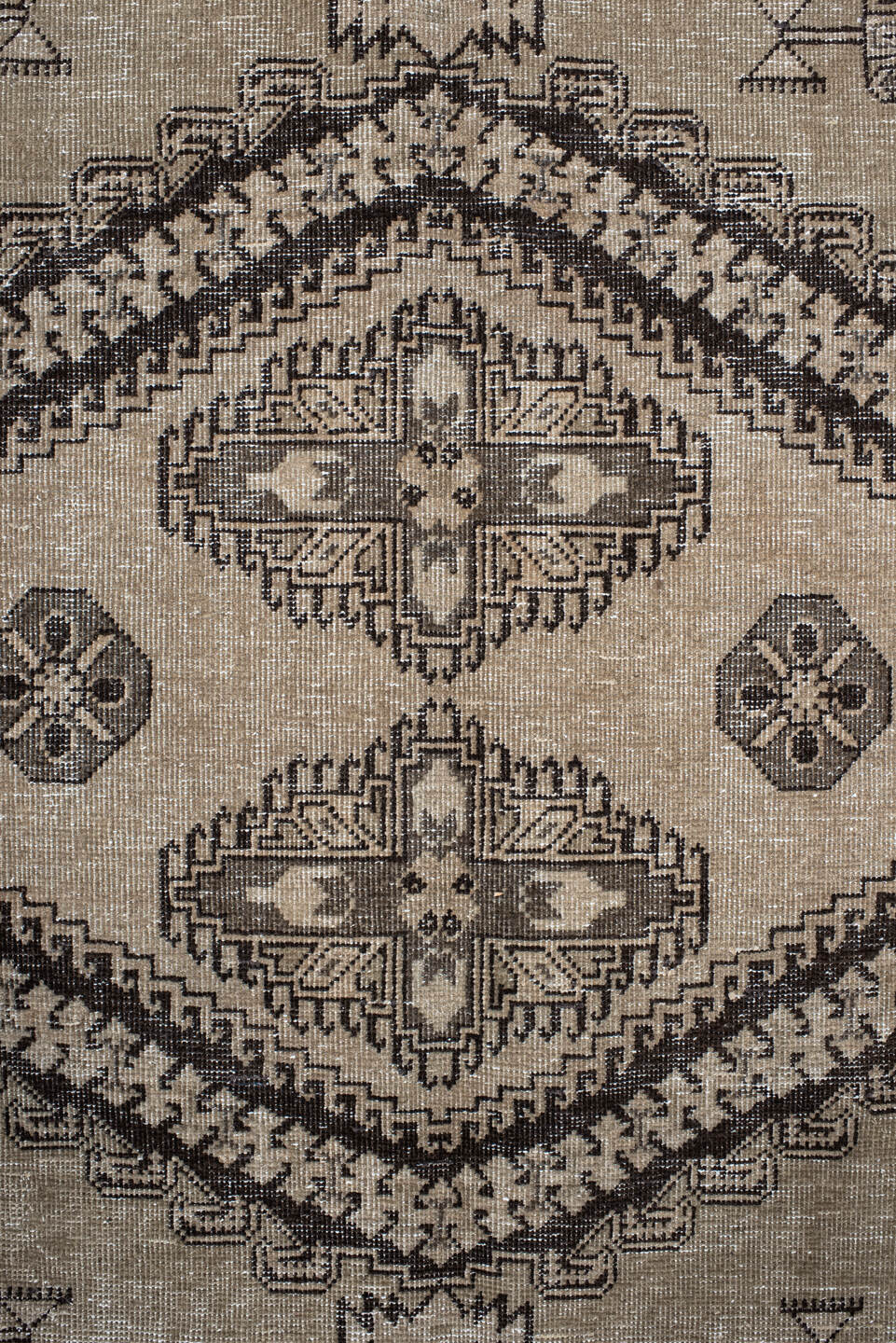 8' x 11' one-of-a-kind handmade vintage Veece large size rug. Color palette: gray, black, light gray, pink, brown, charcoal
