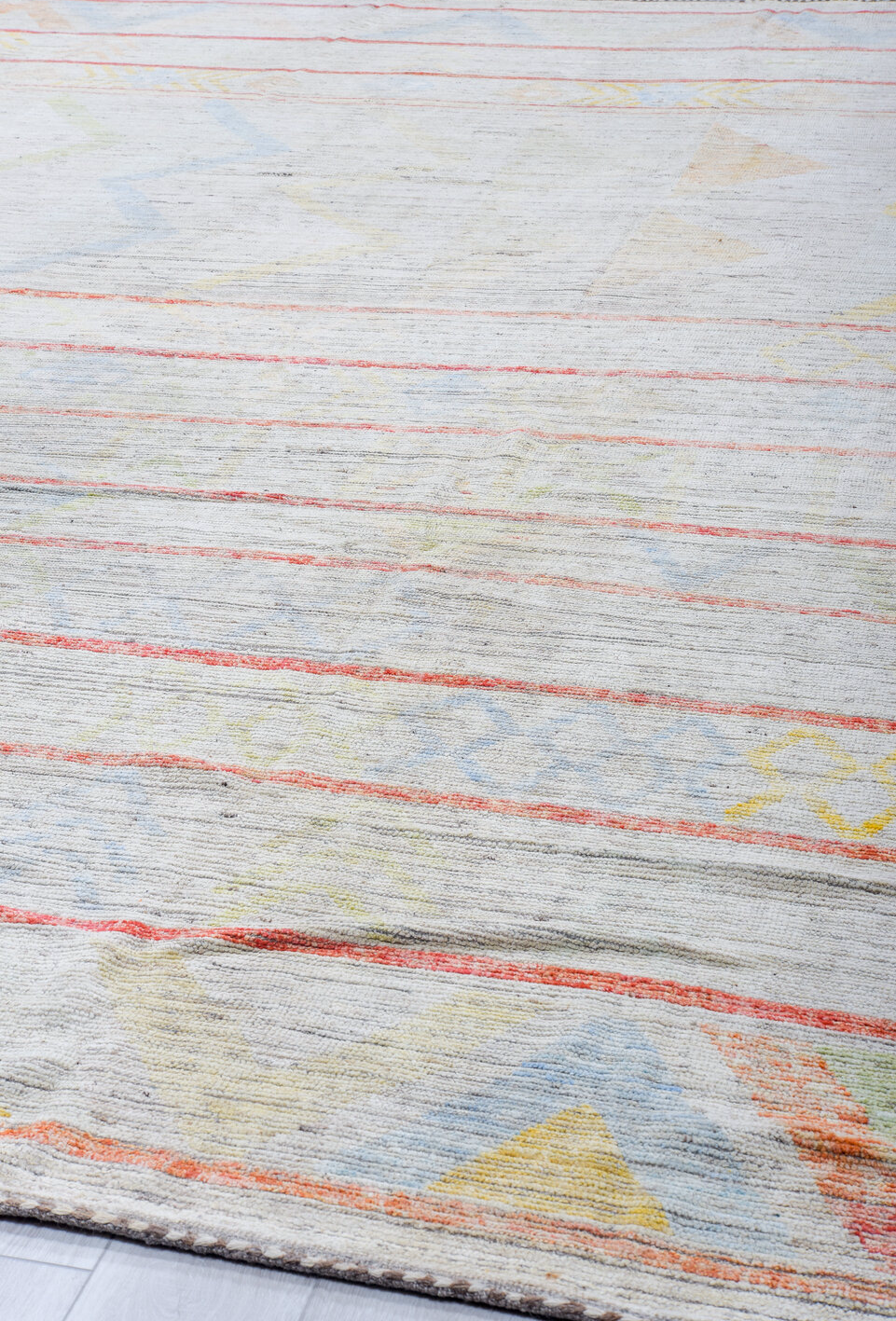 12' x 15' one-of-a-kind handmade vintage Tulu oversize rug. Color palette: brown, dark gray, gainsboro, gray, light blue