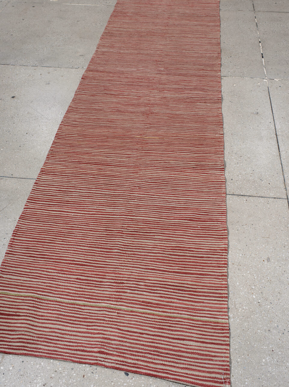2' x 12' one-of-a-kind handmade vintage Kilim runner rug. Color palette: brown, gray, light gray, off-white, pink, red