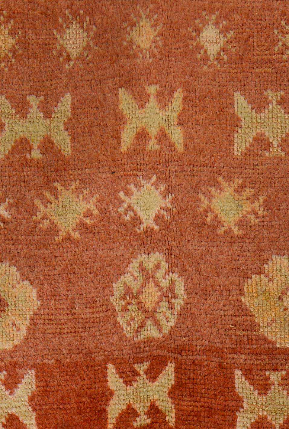 4' x 10' one-of-a-kind handmade vintage Moroccan runner rug. Color palette: brown, off-white, orange, red, sienna, tan
