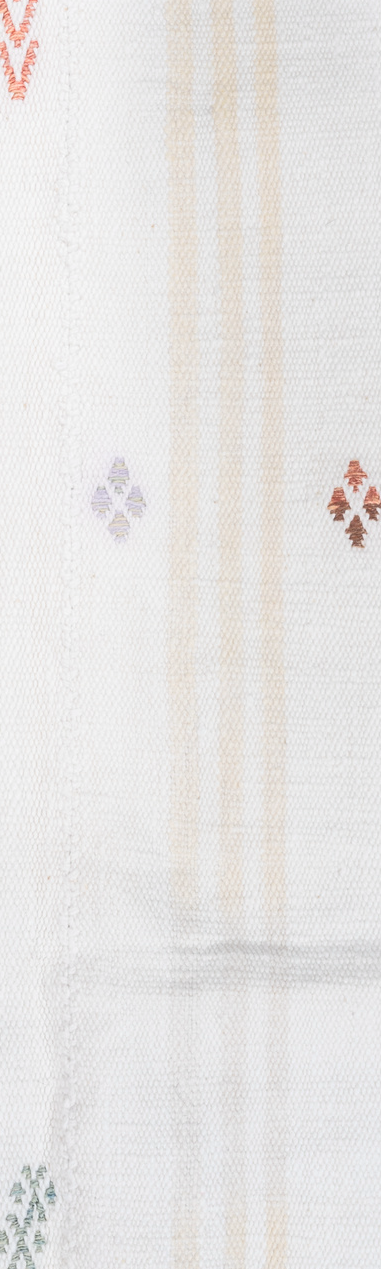 4' x 7' one-of-a-kind handmade vintage Flatweave rug. Color palette: azure, dark gray, gainsboro, gray, lavender blush