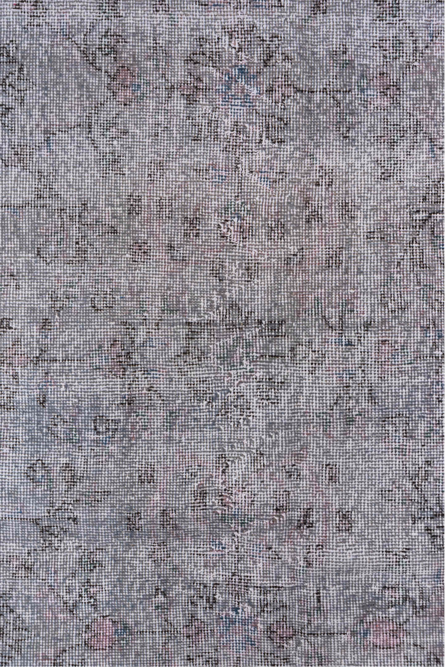 3' x 6' one-of-a-kind handmade vintage Overdyed small size rug. Color palette: dark gray, dim gray, gainsboro, gray