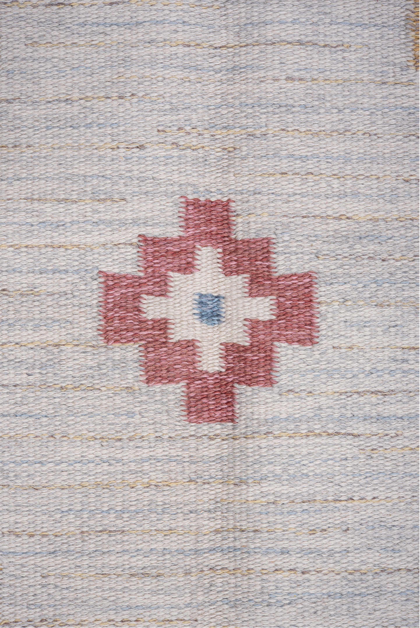 5' x 8' one-of-a-kind handmade vintage Rollaken medium size rug. Color palette: blue, brown, fiord, gainsboro, gray