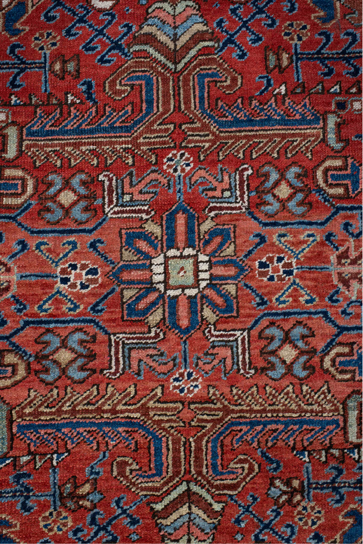 6' x 9' one-of-a-kind handmade vintage Heriz medium size rug. Color palette: arapawa, blue, brown, gainsboro, gray