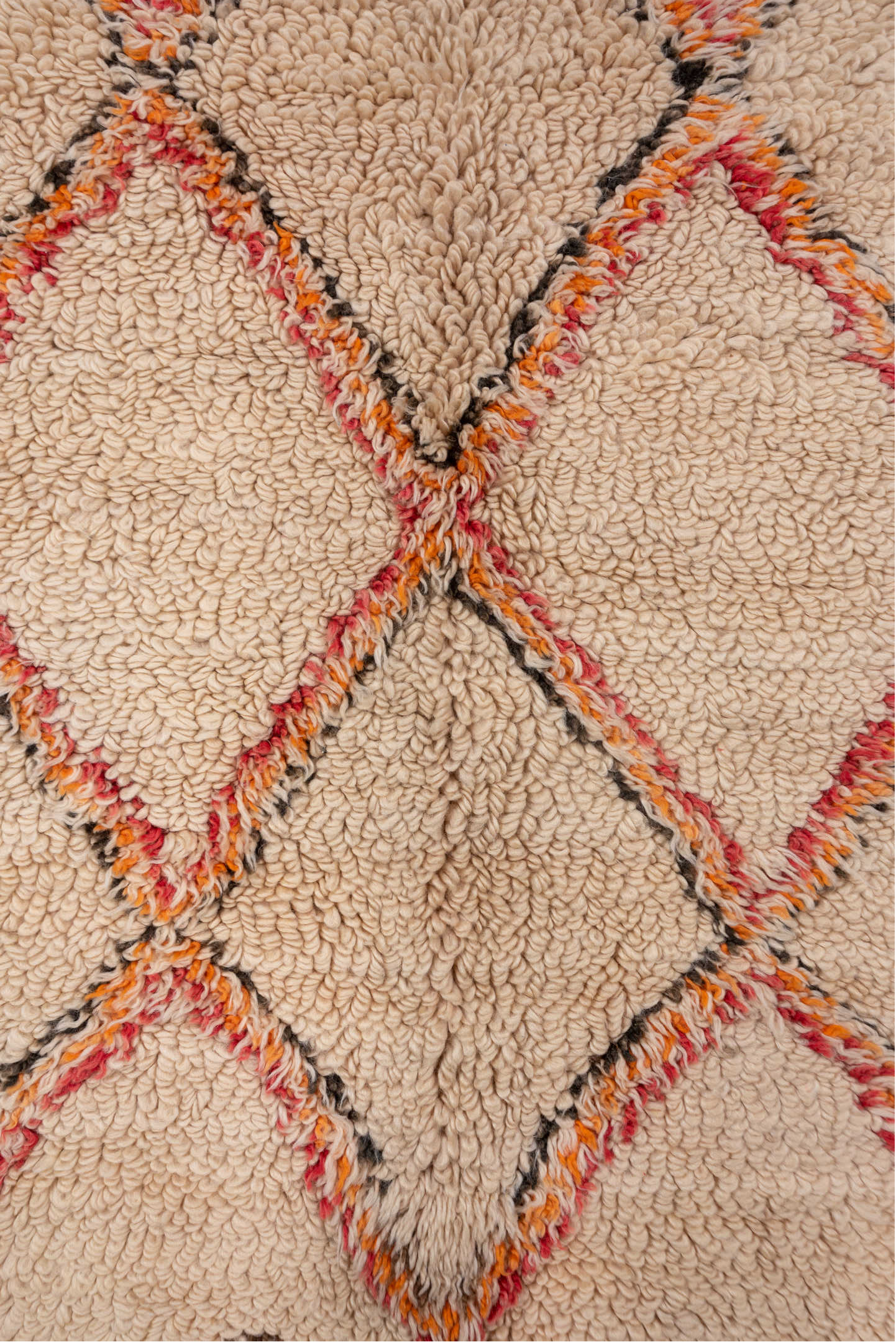 6' x 8' one-of-a-kind handmade vintage Moroccan medium size rug. Color palette: brown, gray, light gray, off-white, orange