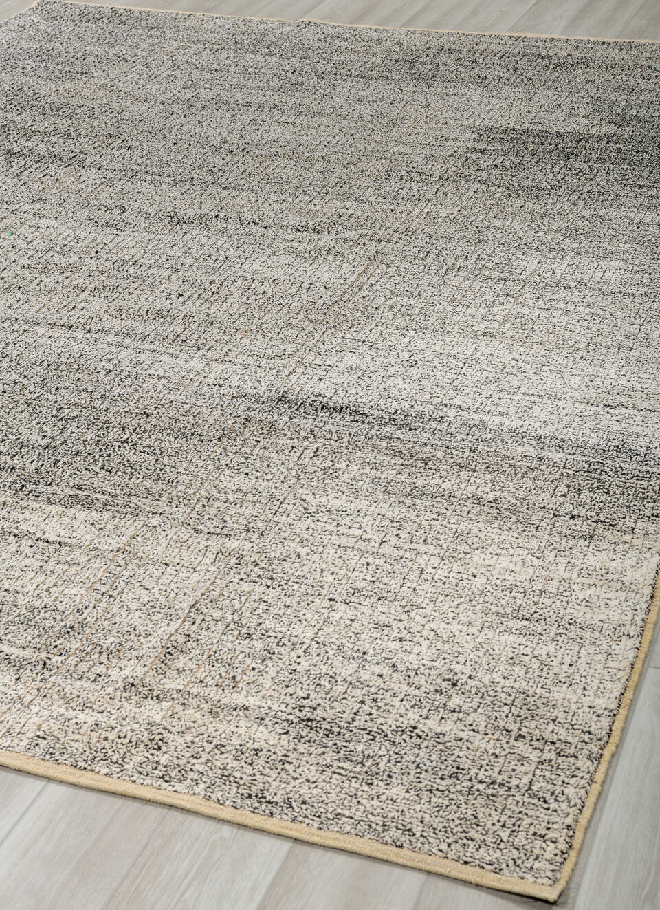 9' x 12' one-of-a-kind handmade vintage Tulu large size rug. Color palette: black, charcoal, gainsboro, gray, light gray