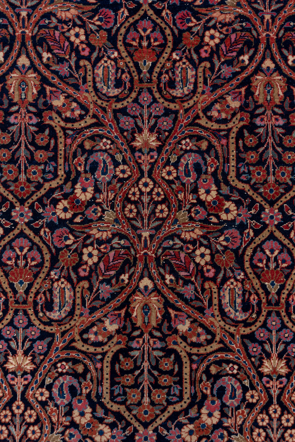 8' x 11' one-of-a-kind handmade vintage Kashan large size rug. Color palette: blue, brown, dim gray, gray, light gray