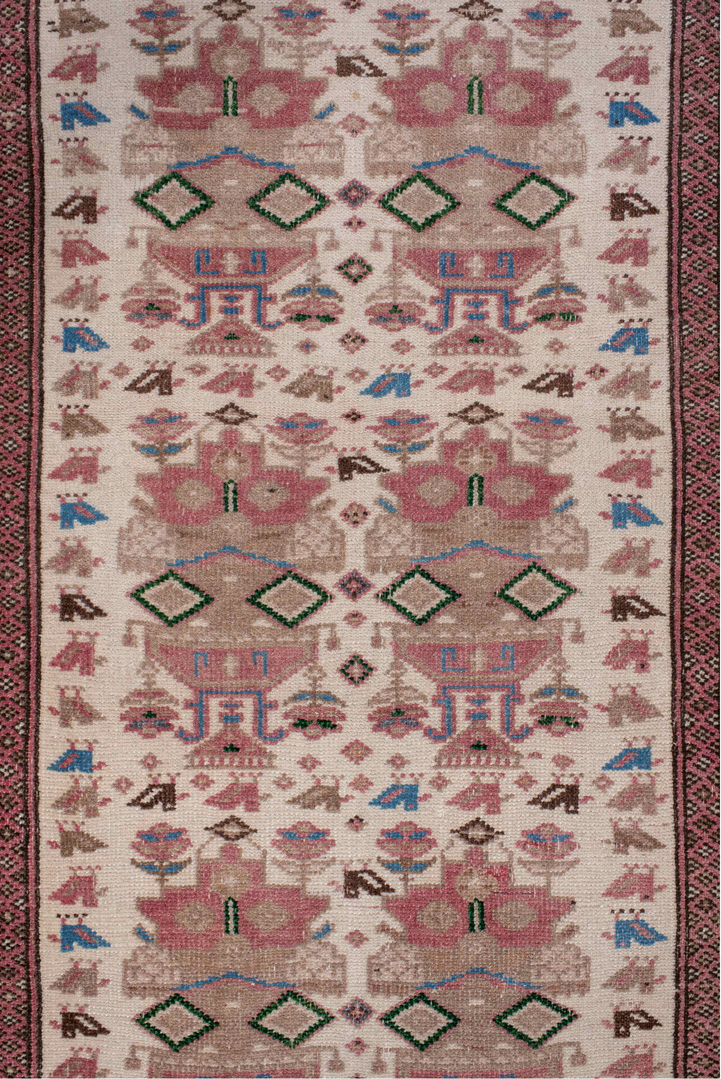2' x 11' one-of-a-kind handmade vintage Hamadan runner rug. Color palette: brown, gray, light gray, light slate gray