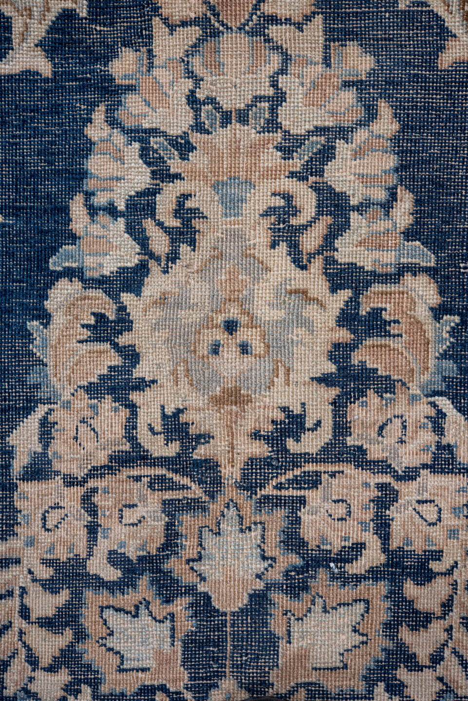 9' x 12' one-of-a-kind handmade vintage Meshed large size rug. Color palette: blue, dark gray, dim gray, fiord, gray