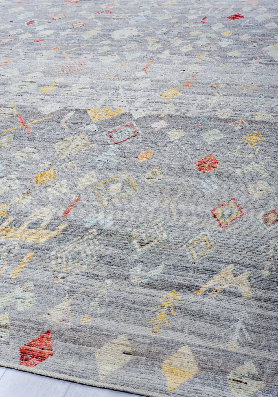 10' x 13' one-of-a-kind handmade vintage Tulu large size rug. Color palette: brown, dark gray, dim gray, gainsboro, gray