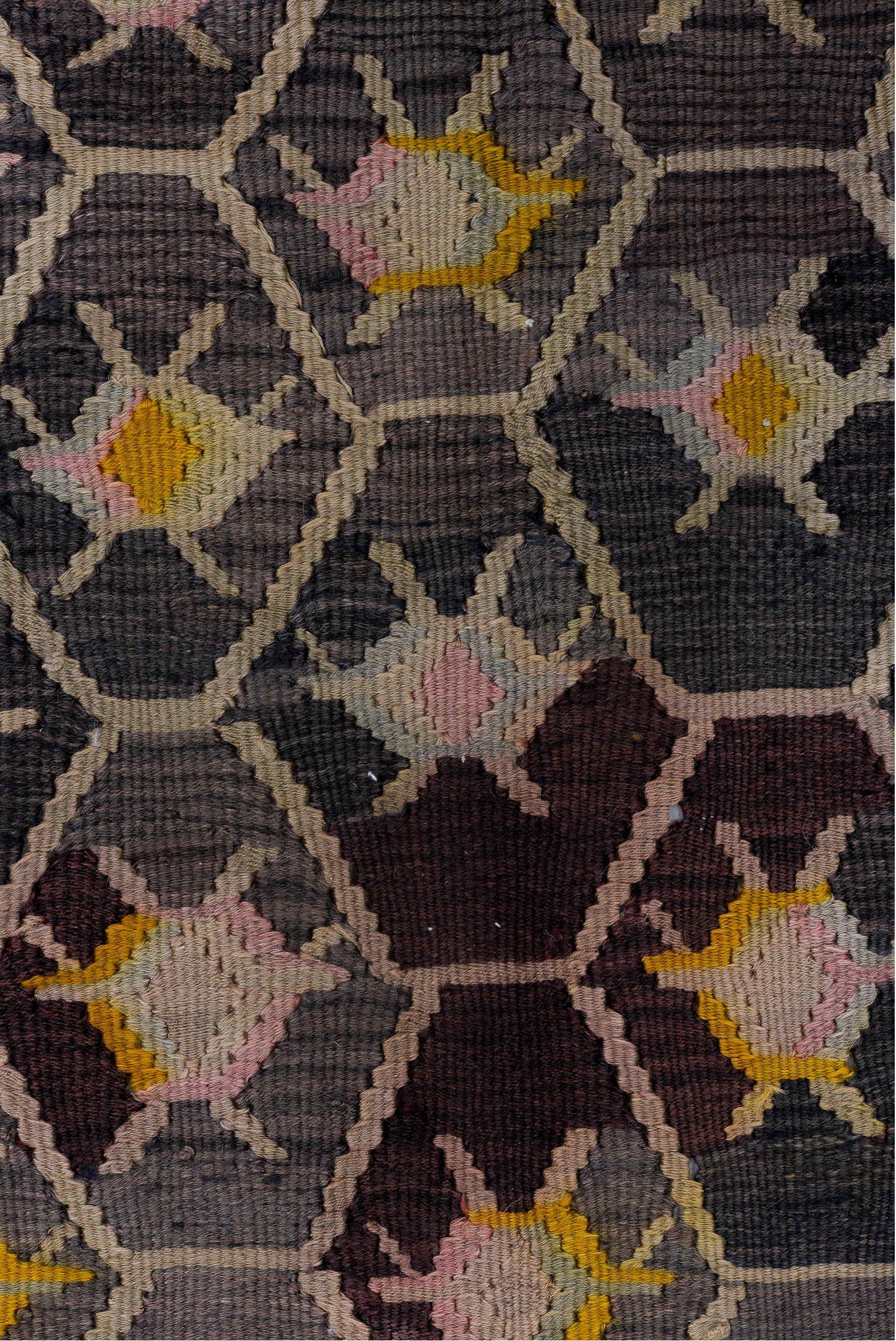 4' x 10' one-of-a-kind handmade vintage Kilim runner rug. Color palette: red, pink, gray, brown, light gray, off-white