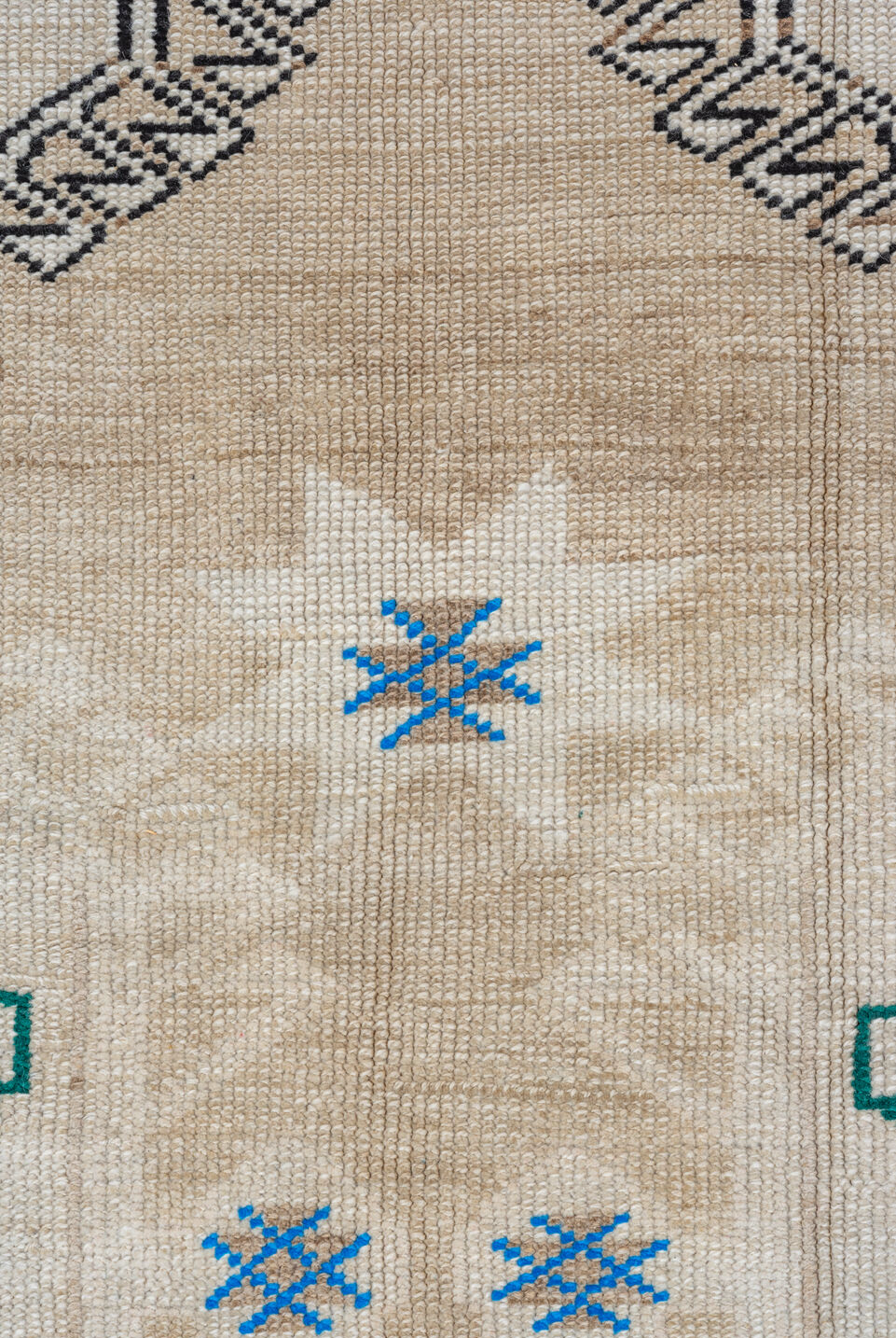 6' x 13' one-of-a-kind handmade vintage Kars large size rug. Color palette: gray, black, light gray, off-white, brown, pink