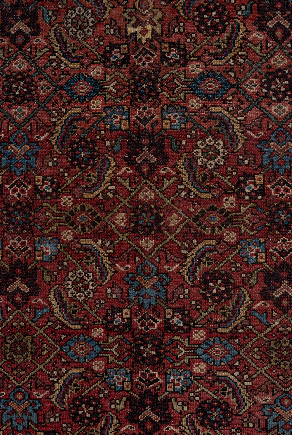 5' x 9' one-of-a-kind handmade vintage Malayer medium size rug. Color palette: black, blue, brown, gray, red, redwood