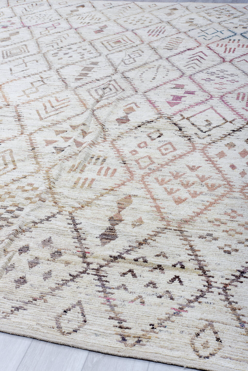 13' x 16' one-of-a-kind handmade vintage Tulu oversize rug. Color palette: dark gray, gainsboro, gray, light blue