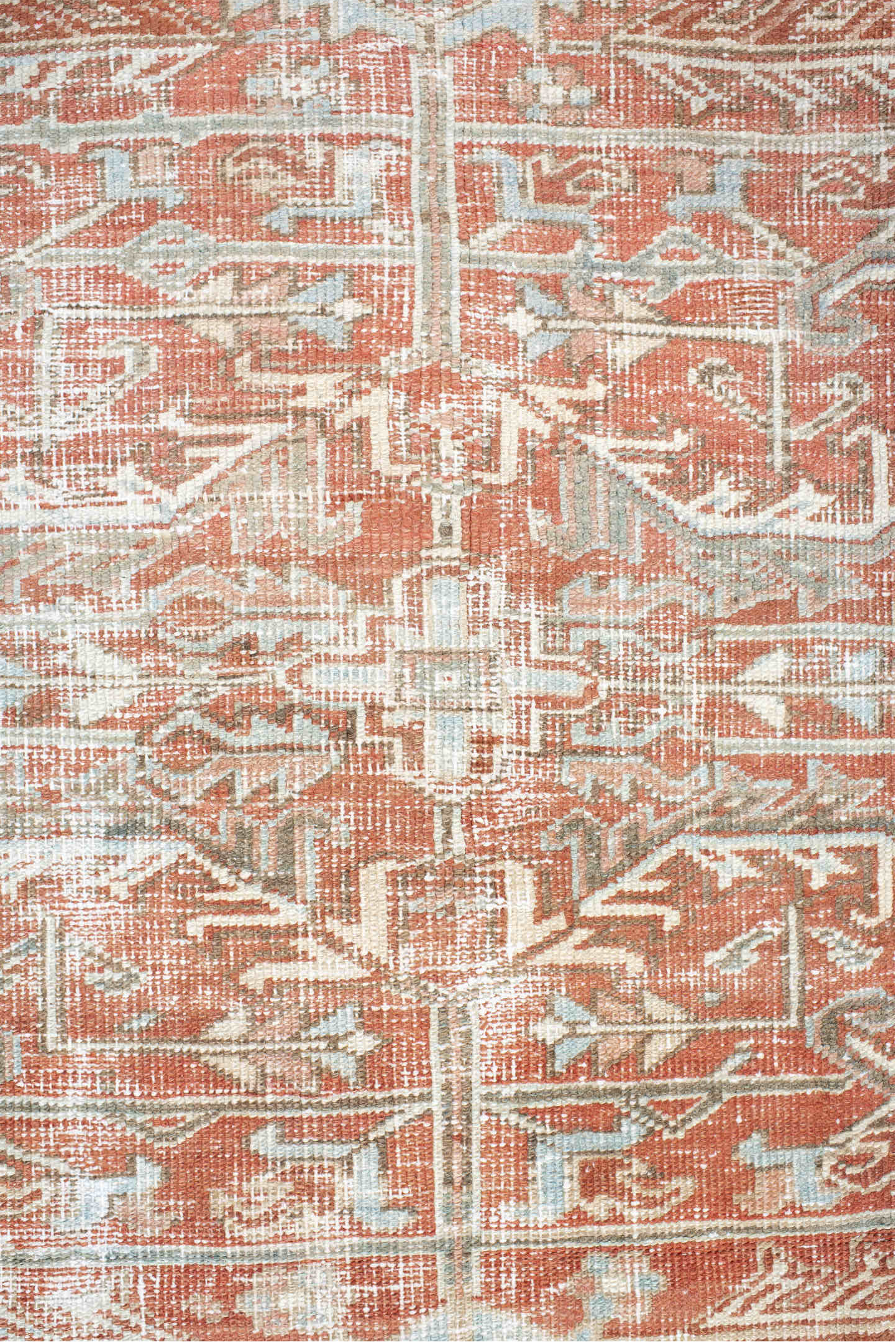 7' x 10' one-of-a-kind handmade vintage Heriz large size rug. Color palette: brown, gray, off-white, pink, light gray