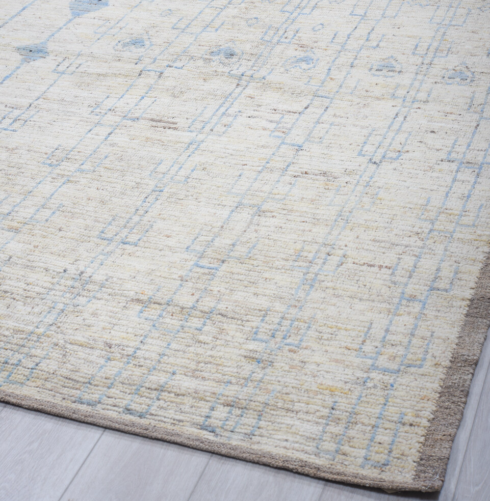 9' x 12' one-of-a-kind handmade vintage Tulu large size rug. Color palette: black, blue, dark gray, gainsboro, gray