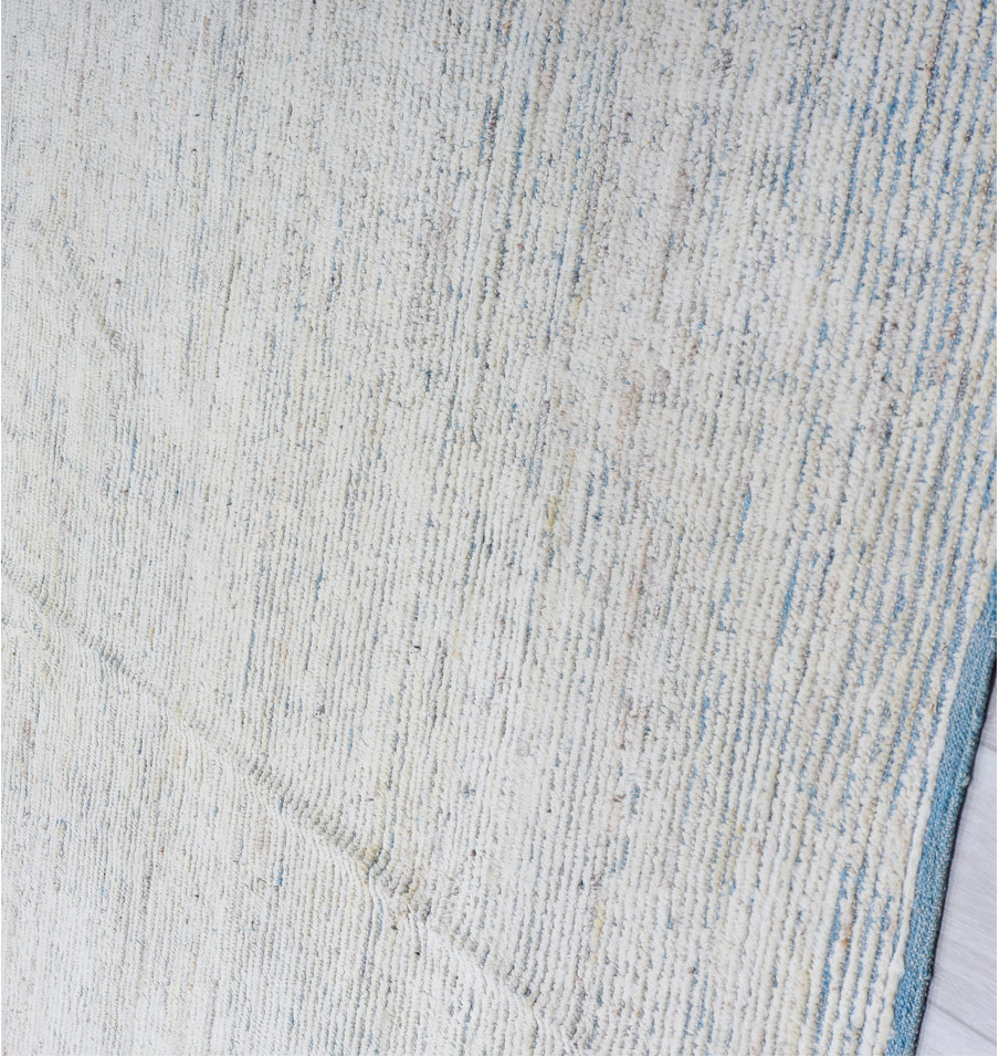 13' x 16' one-of-a-kind handmade vintage Tulu oversize rug. Color palette: blue, dark gray, gainsboro, gray, light blue