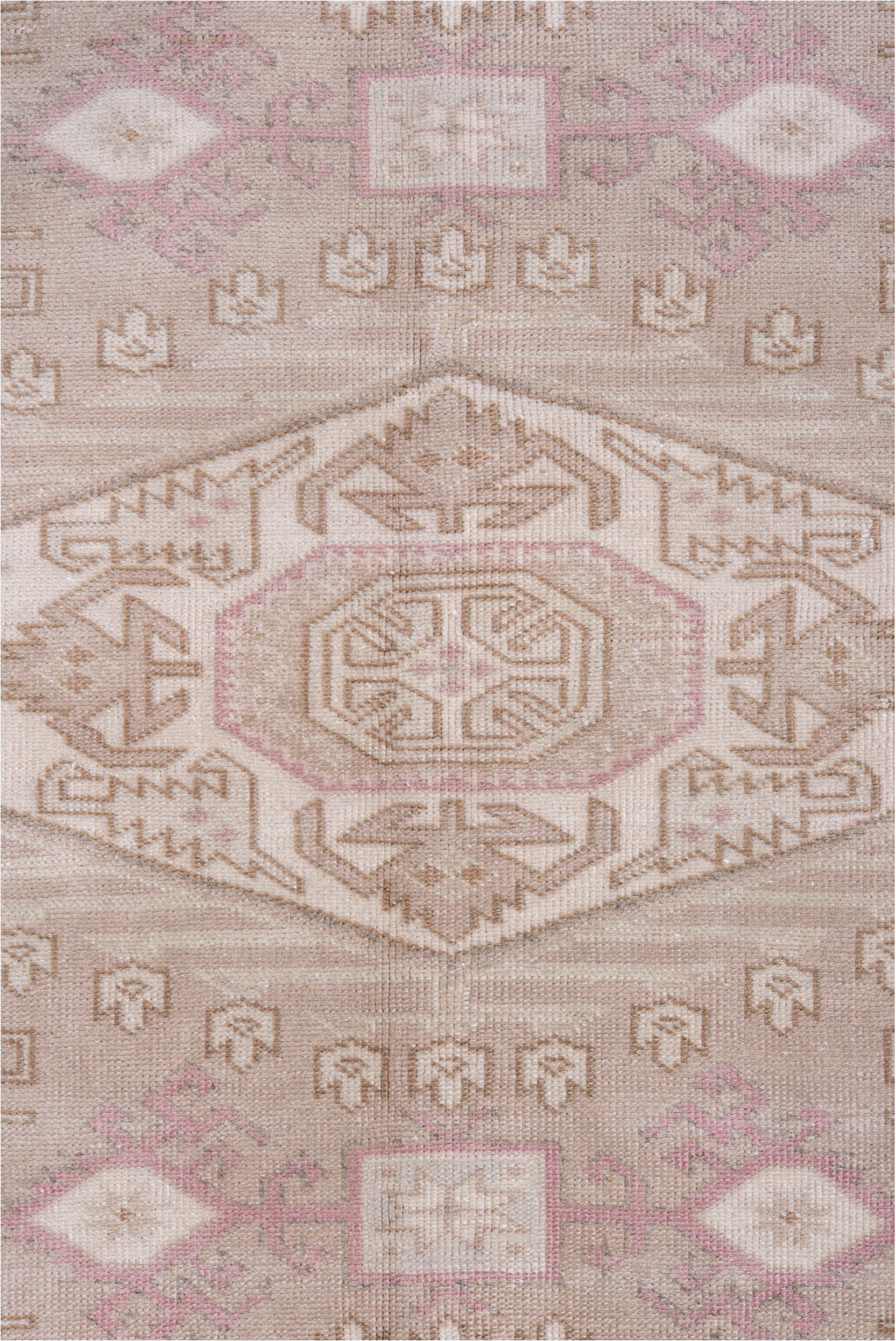 5' x 8' one-of-a-kind handmade vintage Sivas medium size rug. Color palette: gray, light gray, linen, off-white, pink