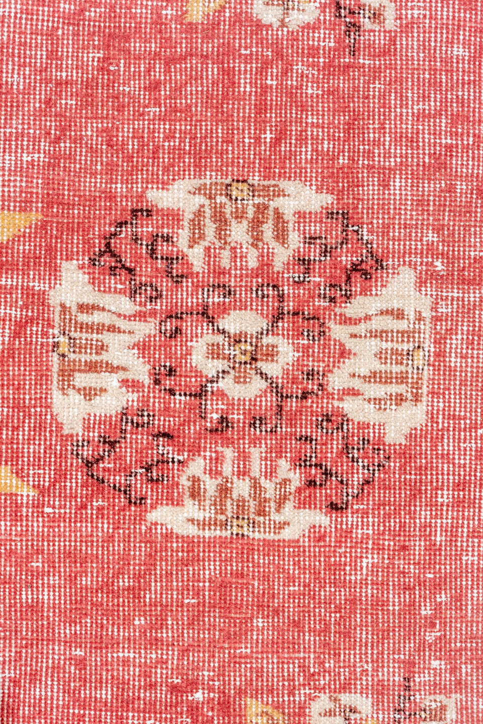 2' x 8' one-of-a-kind handmade vintage Oushak runner rug. Color palette: brown, off-white, orange, pink, red, redwood