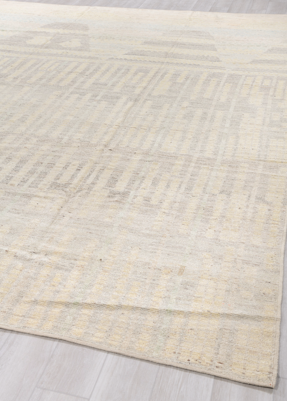 10' x 13' one-of-a-kind handmade vintage Tulu large size rug. Color palette: brown, gainsboro, gray, light gray, linen