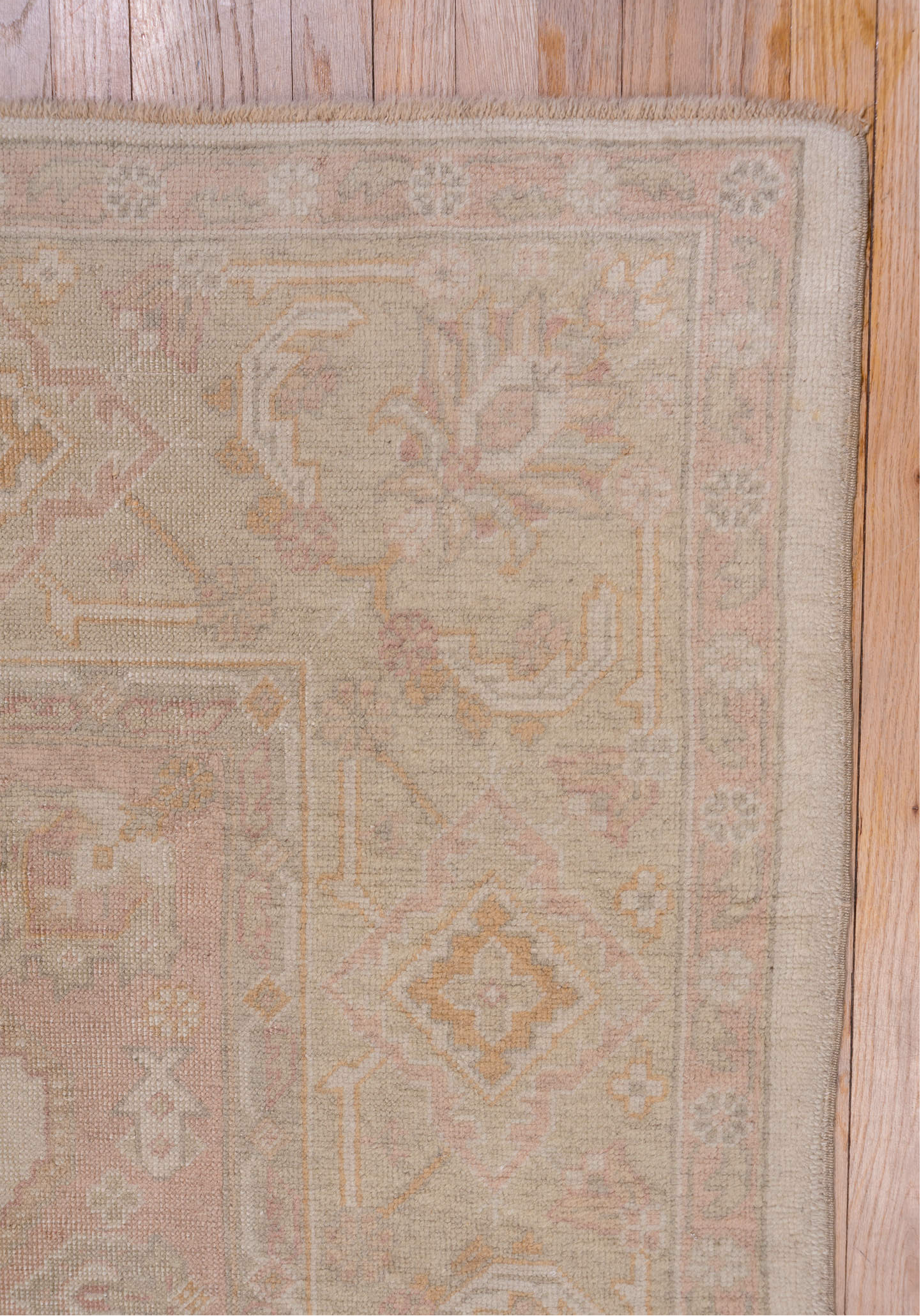 9' x 12' one-of-a-kind handmade vintage Oushak large size rug. Color palette: brown, gray, light gray, off-white, orange