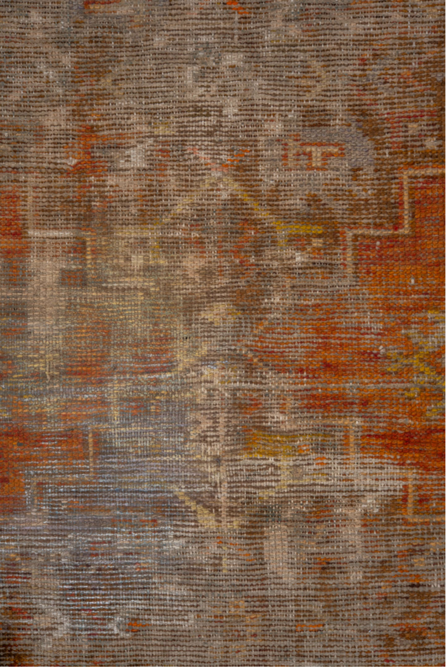 2' x 8' one-of-a-kind handmade vintage Oushak runner rug. Color palette: brown, gray, light gray, off-white, orange, pink