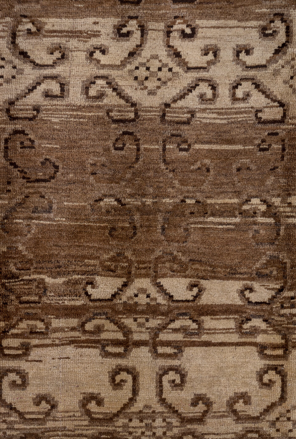 7' x 9' one-of-a-kind handmade vintage Oushak rug. Color palette: brown, gray, light gray, off-white, pink, redwood, silver