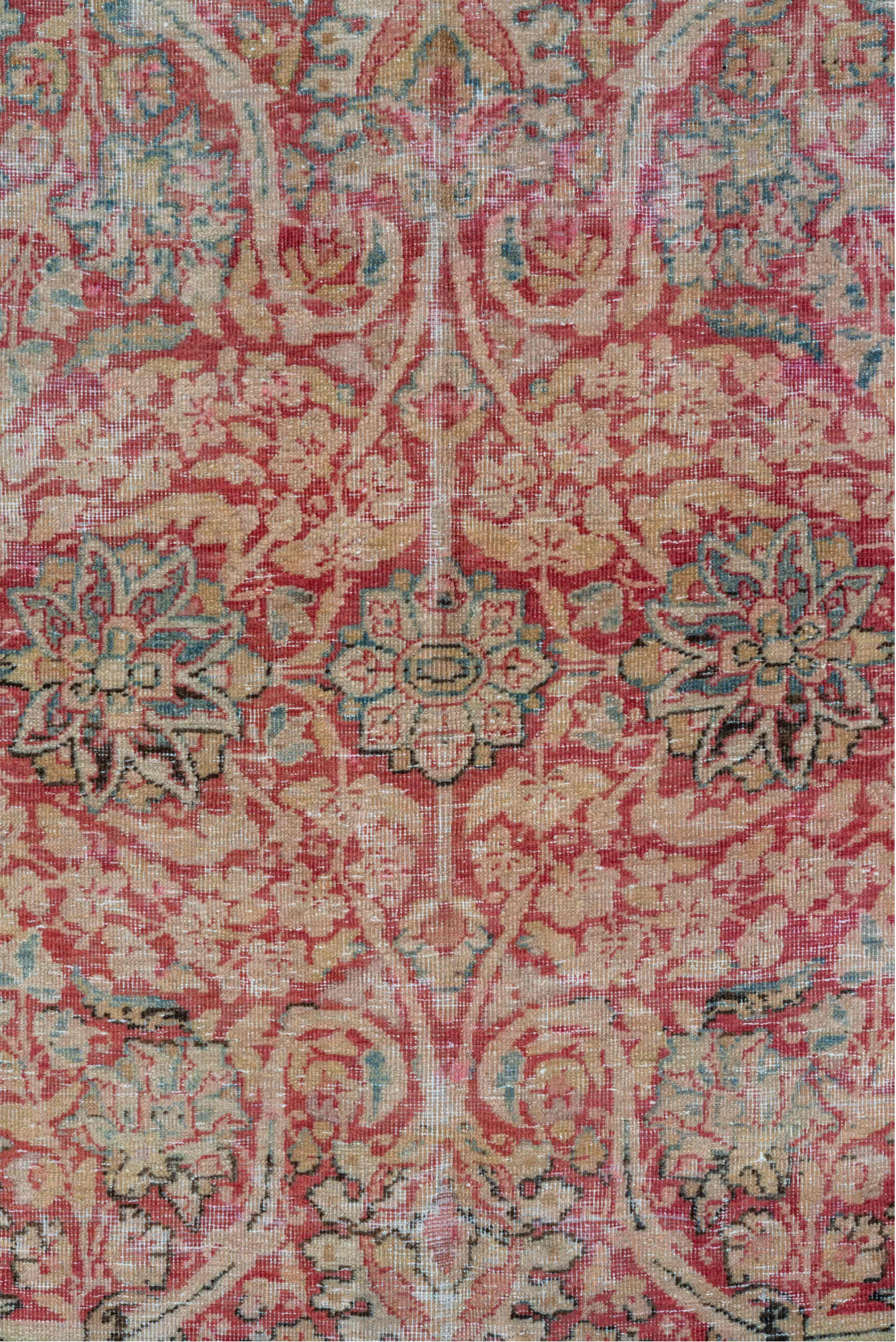 9' x 18' one-of-a-kind handmade vintage Lavar rug. Color palette: brown, gray, light gray, pink, red, silver