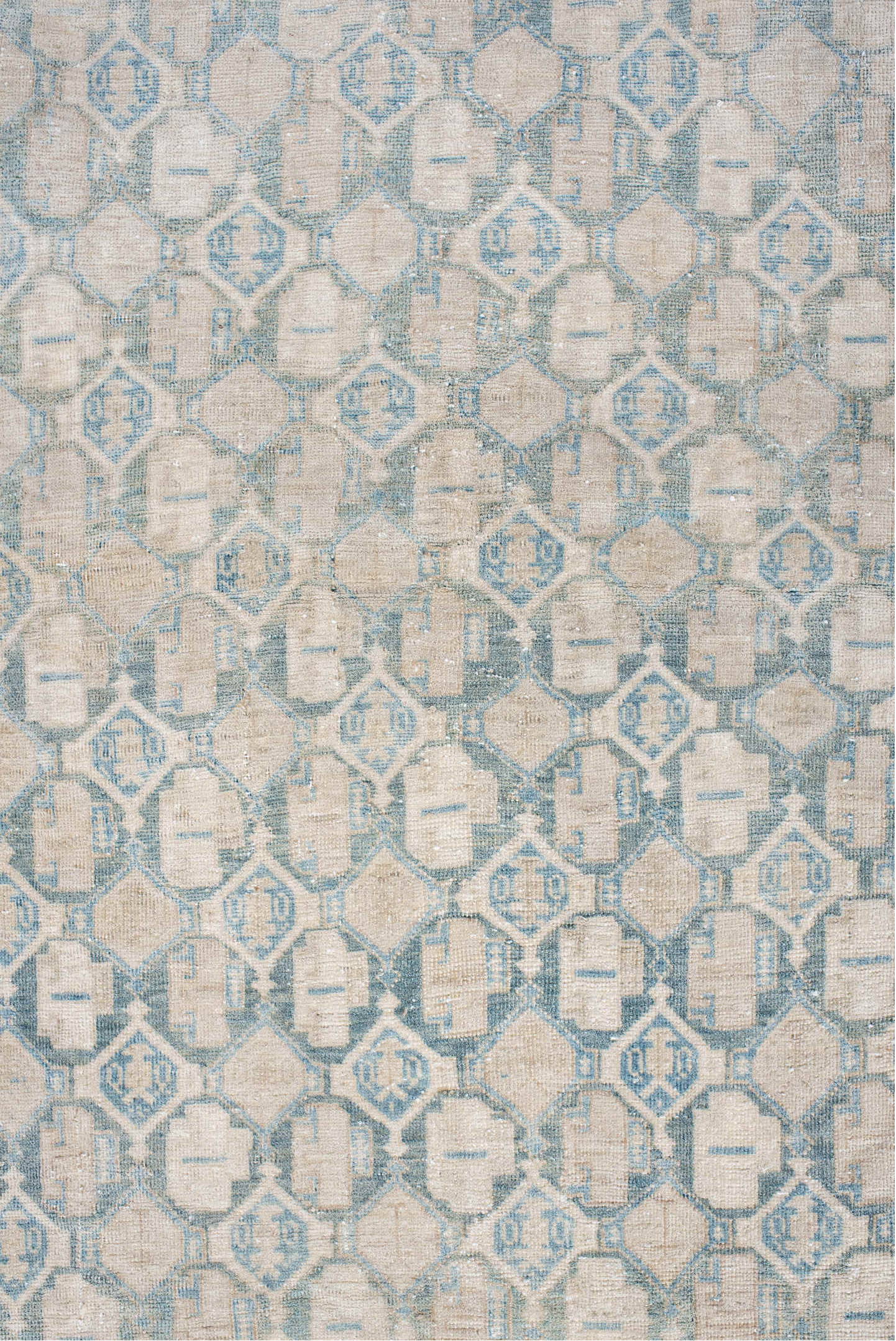 4' x 5' one-of-a-kind handmade vintage small size rug. Color palette: brown, dark gray, gainsboro, gray, light gray, linen