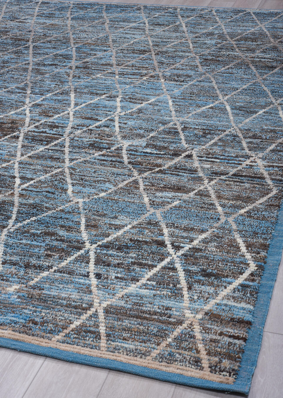 9' x 12' one-of-a-kind handmade vintage Tulu large size rug. Color palette: black, blue, brown, charcoal, dark gray