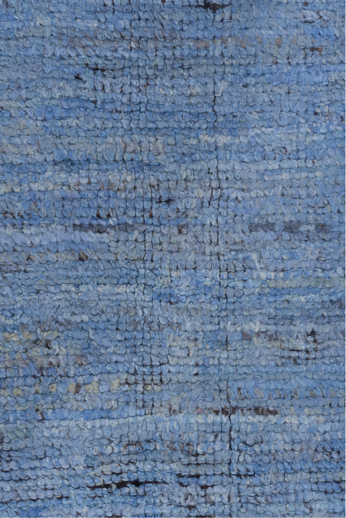 9' x 13' one-of-a-kind handmade vintage Tulu large size rug. Color palette: black, blue, brown, fiord, gray, light blue