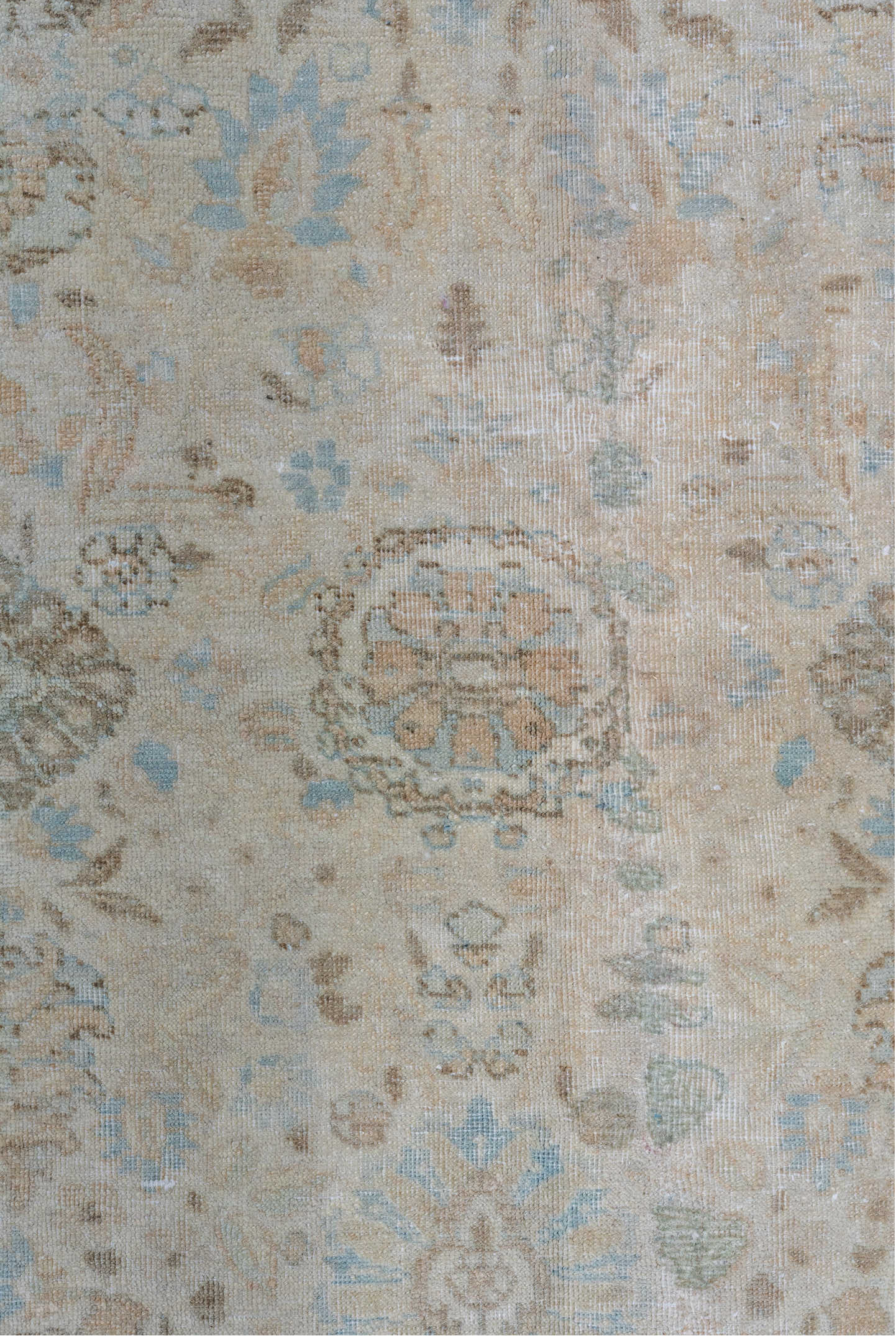 11' x 14' one-of-a-kind handmade vintage Tabriz oversize rug. Color palette: gray, light gray, off-white, light blue