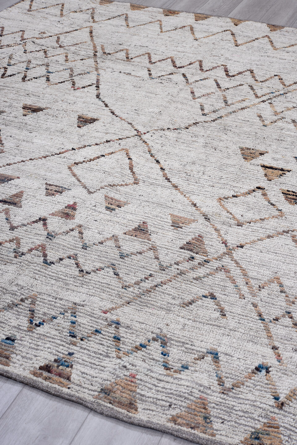 8' x 9' one-of-a-kind handmade vintage Tulu rug. Color palette: black, brown, charcoal, dark gray, dim gray, gainsboro, gray