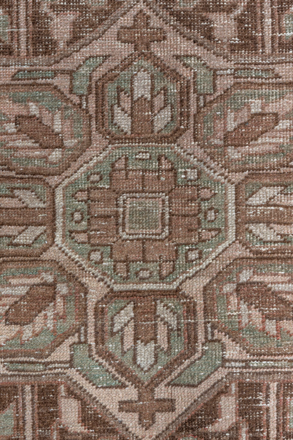 8' x 12' one-of-a-kind handmade vintage Heriz large size rug. Color palette: brown, gray, light gray, off-white, pink