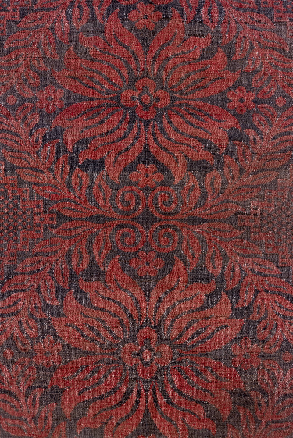 5' x 9' one-of-a-kind handmade vintage Kilim medium size rug. Color palette: brown, gray, off-white, pink, red, snow, white