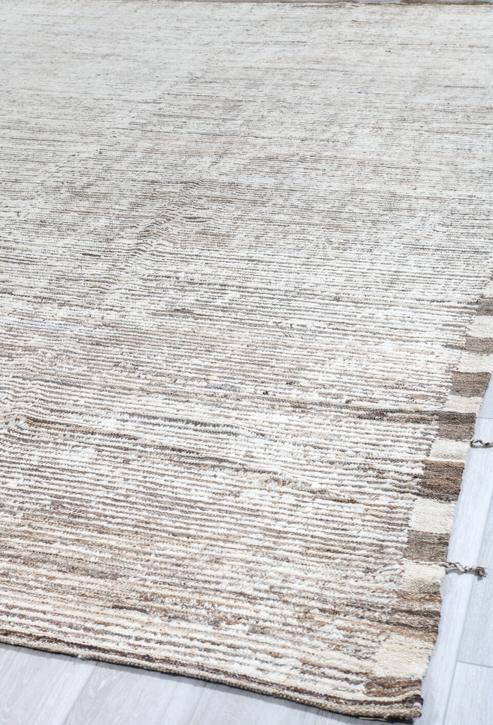 13' x 13' one-of-a-kind handmade vintage Tulu oversize rug. Color palette: floral white, gainsboro, ghost white, gray, ivory