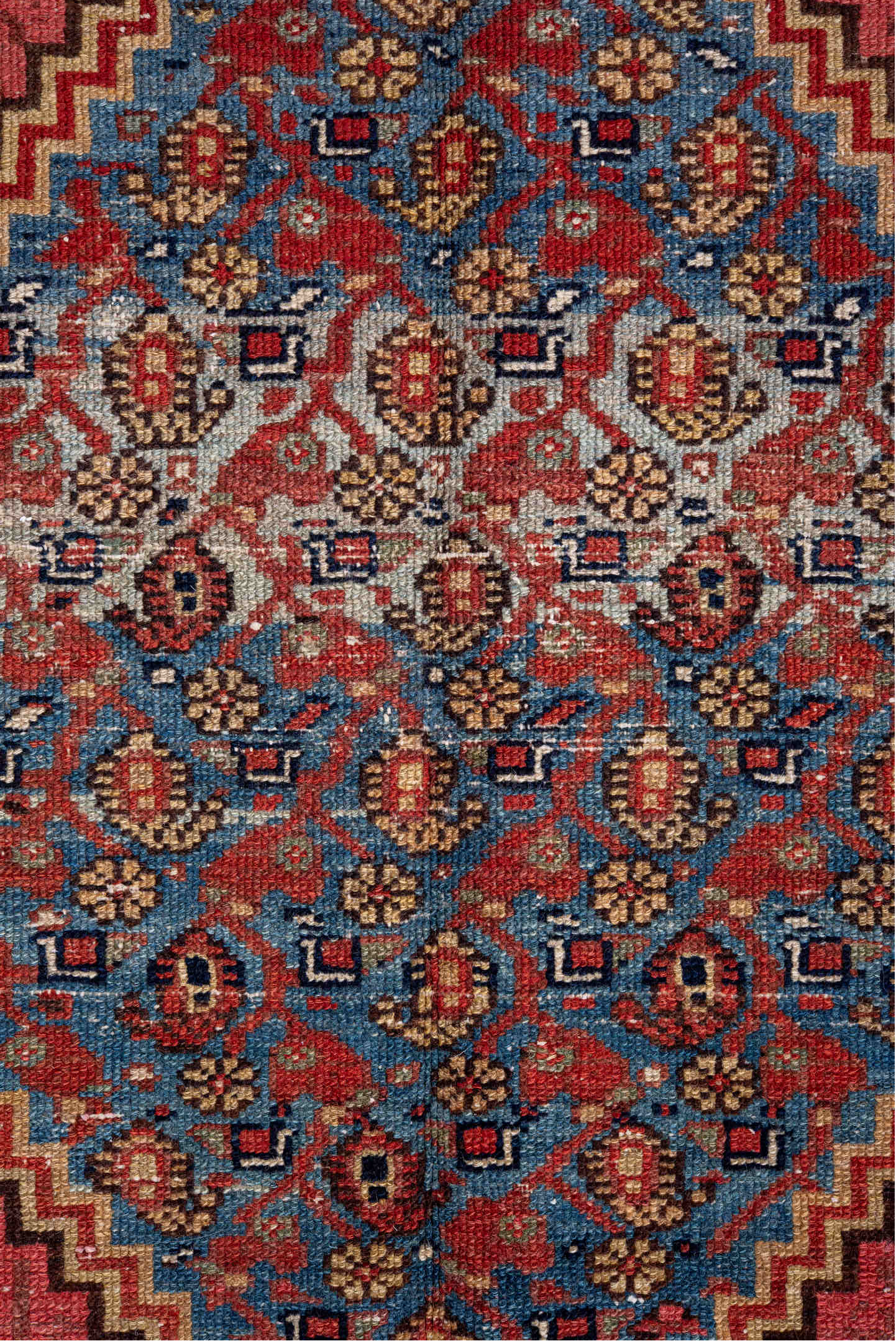 6' x 11' one-of-a-kind handmade vintage Malayer large size rug. Color palette: arapawa, blue, brown, fiord, gray, indian red