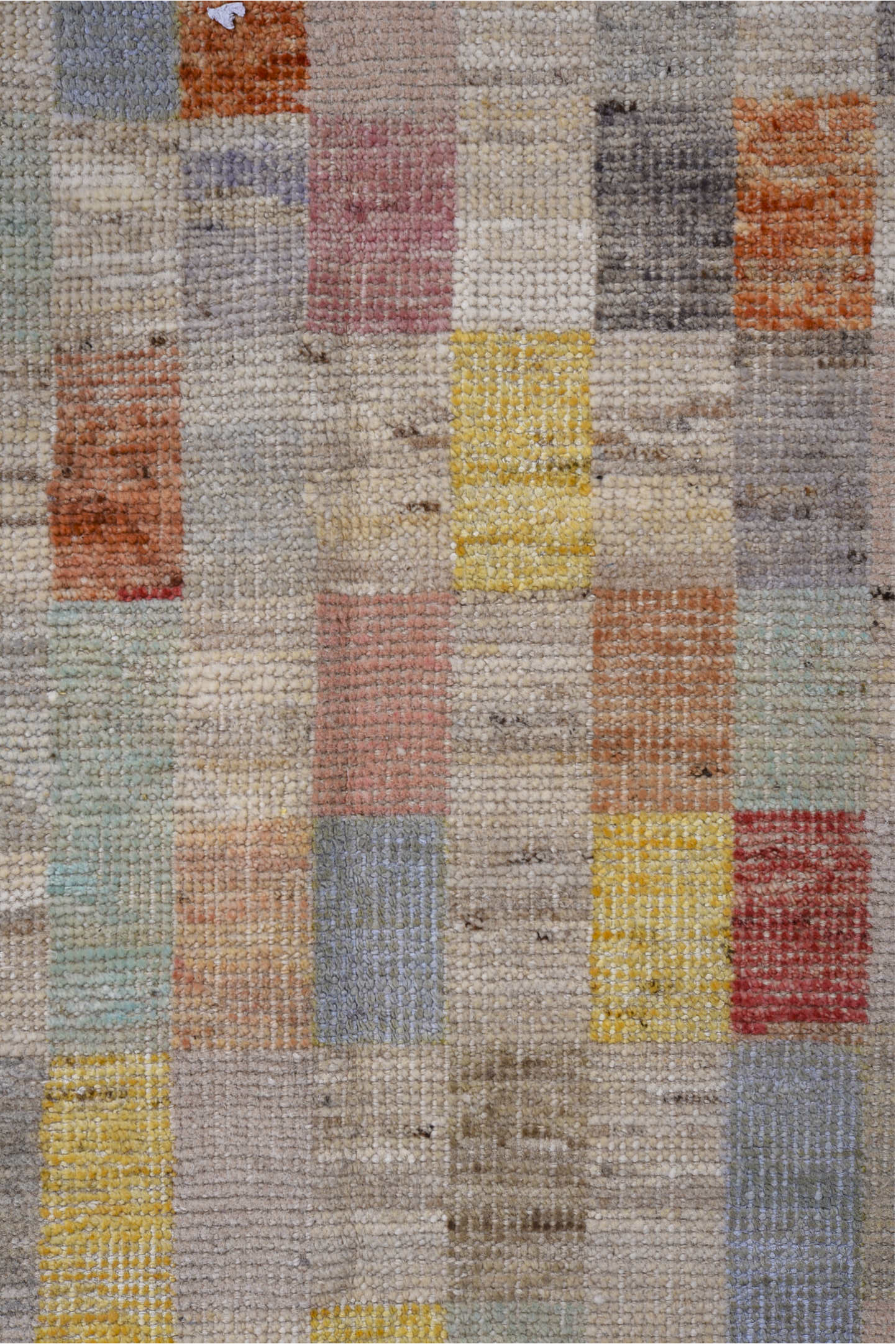 9' x 15' one-of-a-kind handmade vintage Tulu rug. Color palette: brown, gainsboro, gray, light gray, off-white, orange, pink